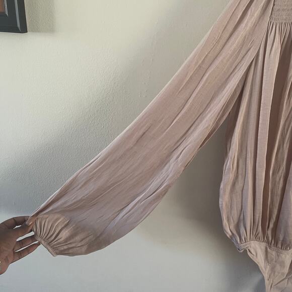 Intimately Free People Womens Bodysuit Blouse Smockin N Rockin Large Deep V Neck - Picture 6 of 10